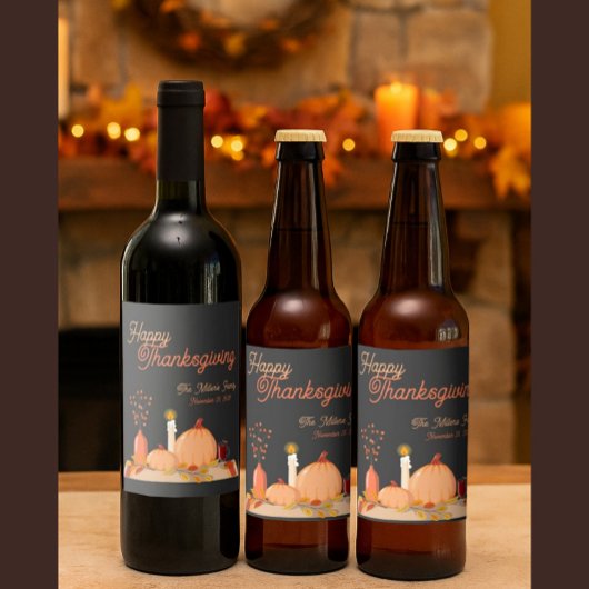Custom Happy Thanksgiving Flasche Label Weinetikett