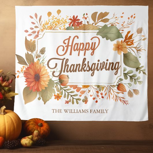 Custom Happy Thanksgiving Floral Party Foto Stand Wandteppich
