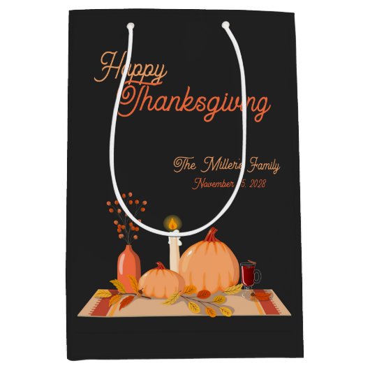 Custom Happy Thanksgiving Mittlere Geschenktüte (Vorderseite)