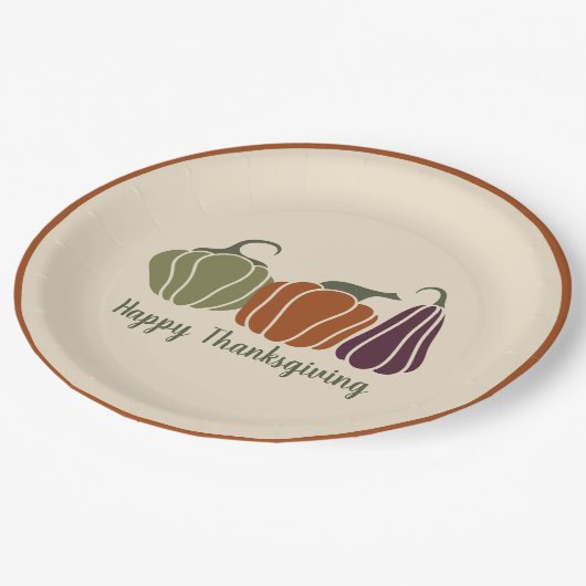Custom Happy Thanksgiving Party Moderne Pumpkins Pappteller (Schrägansicht)