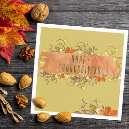 Custom Happy Thanksgiving Rustic Autumn Leaves Serviette
