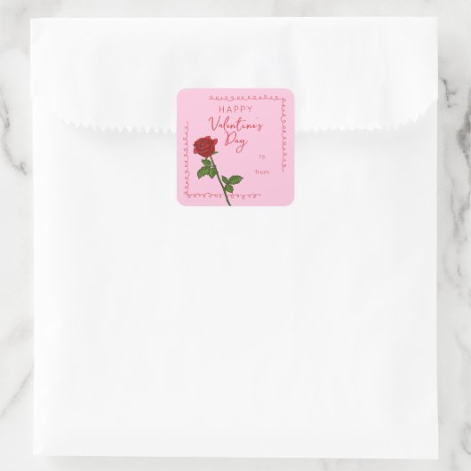 Custom Happy Valentine’s Day Rose Square Sticker (Tasche)