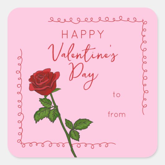 Custom Happy Valentine’s Day Rose Square Sticker (Vorderseite)