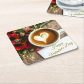 Custom Happy Valentine's Day Coffee Cup with Heart Rechteckiger Pappuntersetzer (angewinkelt)