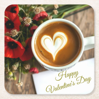Custom Happy Valentine's Day Coffee Cup with Heart Rechteckiger Pappuntersetzer