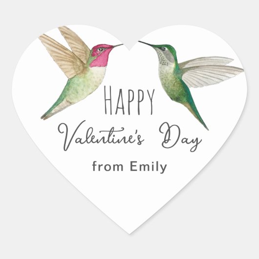 Custom Happy Valentine's Day Hummingbirds Herz-Aufkleber (Vorderseite)