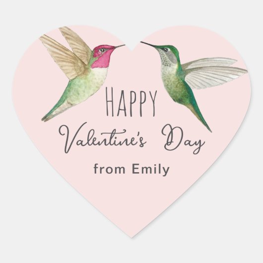 Custom Happy Valentine's Day Hummingbirds Herz-Aufkleber (Vorderseite)