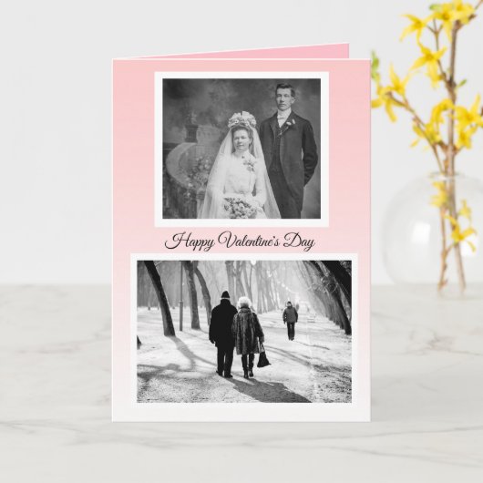 Custom Happy Valentine's Day Then and Now Fotos Karte (Gelbe Blume)