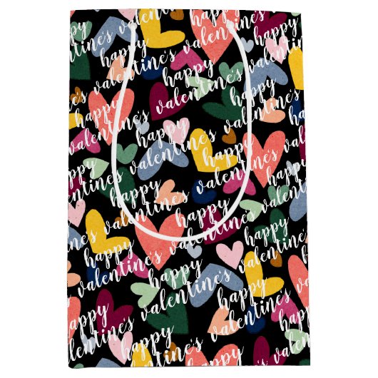 Custom Happy Valentines I Liebe You Heart Pattern Mittlere Geschenktüte (Vorderseite)
