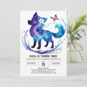 Custom Happy Wolf Digital Girl Geburtstag Einladung (Stehend Vorderseite)