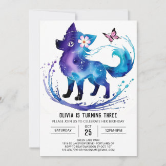 Custom Happy Wolf Digital Girl Geburtstag Einladung