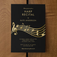 Custom Harp Erwägung Gold Musiknoten Black