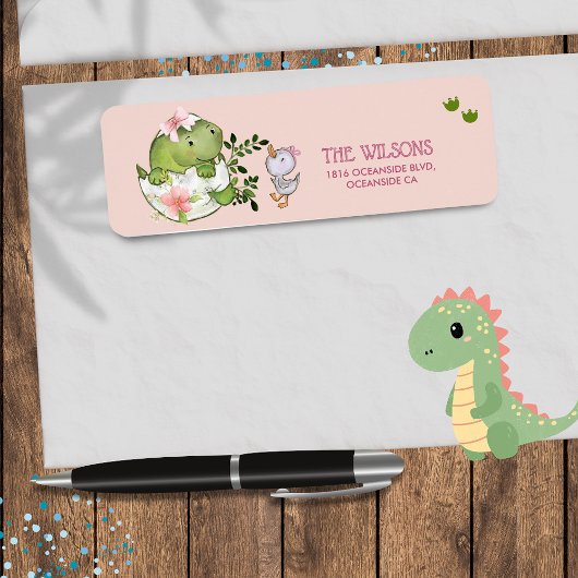 Custom Hatching Dino & Duckling Return Address