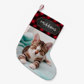 Custom Hauskatze Foto Rustikales Rotes Buffalo Kar Kleiner Weihnachtsstrumpf (Vorderansicht (hängend))