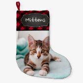 Custom Hauskatze Foto Rustikales Rotes Buffalo Kar Kleiner Weihnachtsstrumpf (Vorderseite)
