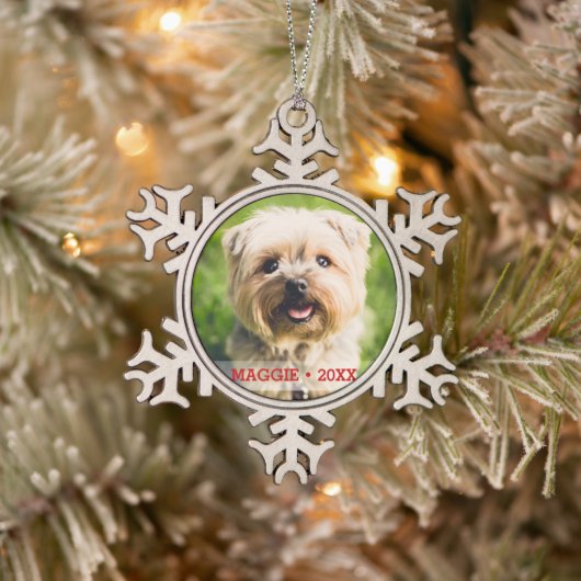 Custom Haustier Hund Foto Schöne Weihnachtsbaum Schneeflocken Zinn-Ornament (Baum)