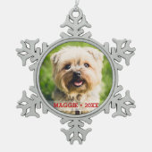 Custom Haustier Hund Foto Schöne Weihnachtsbaum Schneeflocken Zinn-Ornament (Vorderseite)
