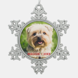 Custom Haustier Hund Foto Schöne Weihnachtsbaum Schneeflocken Zinn-Ornament