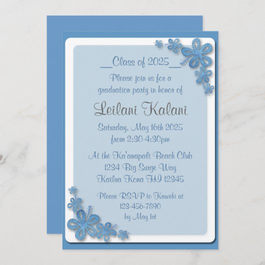 Custom Hawaii Blue Hibiskus Graduierung Einladunge Einladung (Vorne/Hinten)