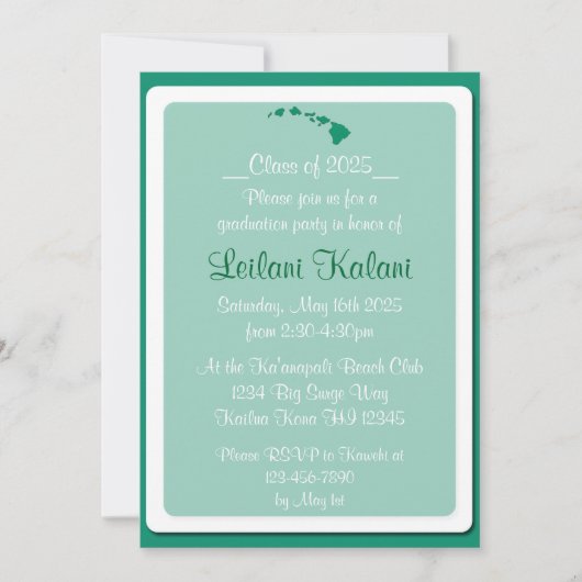 Custom Hawaii grüne Insel Graduierung Einladungen (Vorderseite)