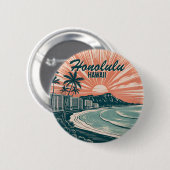 Custom Hawaii Honolulu Waikiki Beach Retro Travel Button (Vorne & Hinten)