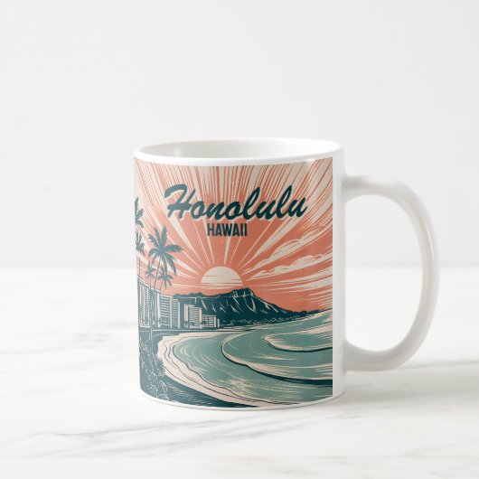 Custom Hawaii Honolulu Waikiki Beach Retro Travel Kaffeetasse (Rechts)