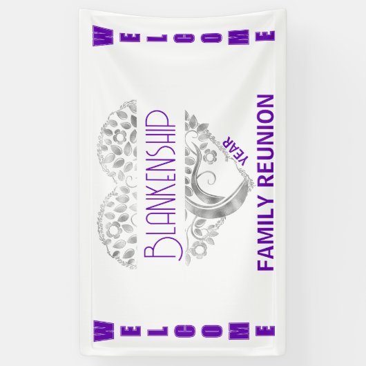 Custom Heart Art Tree Weiß Lila Horizontal Banner (Vertikal)