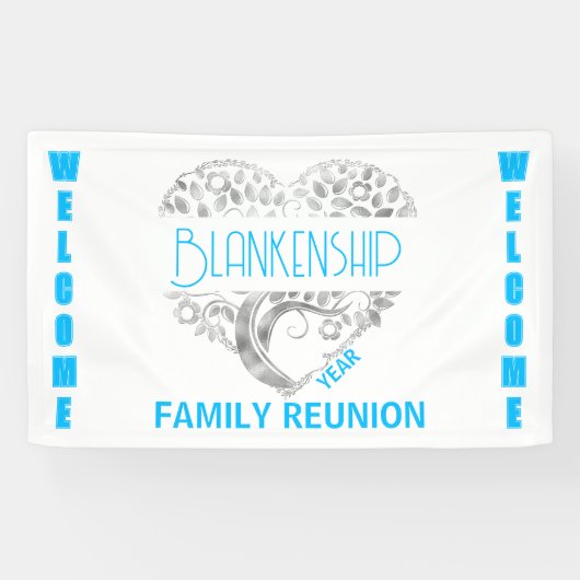 Custom Heart Art Tree White Blue Horizontal Banner (Horizontal)