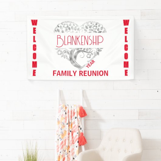 Custom Heart Art Tree White Red Horizontal Banner (Insitu)