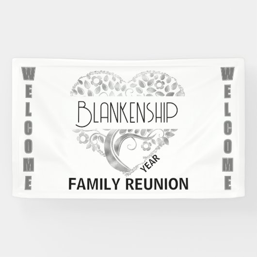 Custom Heart Art Tree White Silver Horizontal Banner (Horizontal)