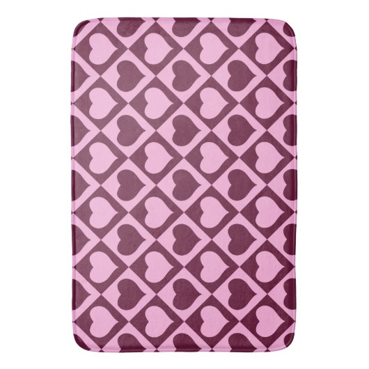 Custom Heart Checkerboard Pattern Bordeaux Pink - Badematte (Vorderseite Vertikal)