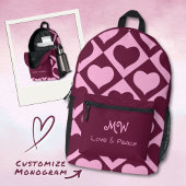 Custom Heart Checkerboard Pattern Bordeaux Pink -  Bedruckter Rucksack