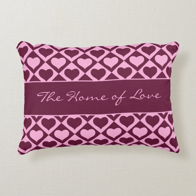Custom Heart Checkerboard Pattern Bordeaux Pink -  Dekokissen (Vorderseite)