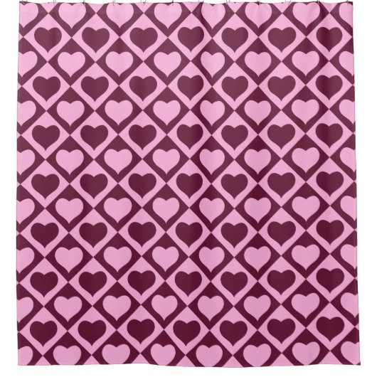Custom Heart Checkerboard Pattern Bordeaux Pink -  Duschvorhang (Vorderseite)