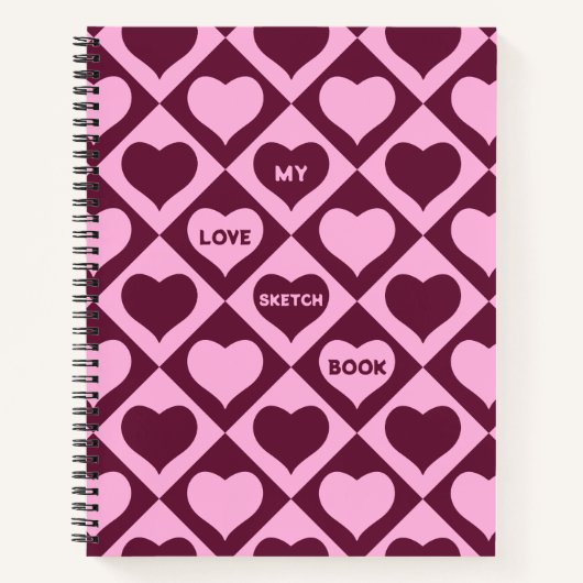 Custom Heart Checkerboard Pattern Bordeaux Pink -  Notizblock (Vorderseite)