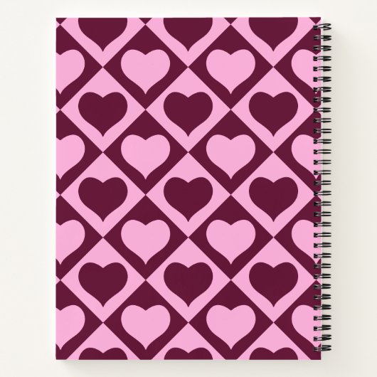 Custom Heart Checkerboard Pattern Bordeaux Pink -  Notizblock (Rückseite)