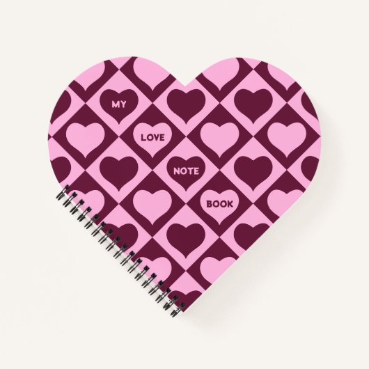 Custom Heart Checkerboard Pattern Bordeaux Pink -  Notizblock (Vorderseite)