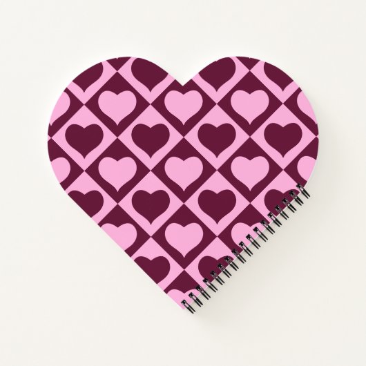 Custom Heart Checkerboard Pattern Bordeaux Pink -  Notizblock (Rückseite)
