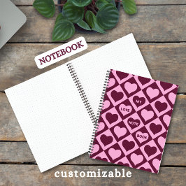 Custom Heart Checkerboard Pattern Bordeaux Pink -  Notizblock