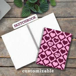 Custom Heart Checkerboard Pattern Bordeaux Pink - Notizblock