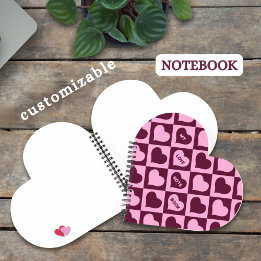 Custom Heart Checkerboard Pattern Bordeaux Pink - Notizblock