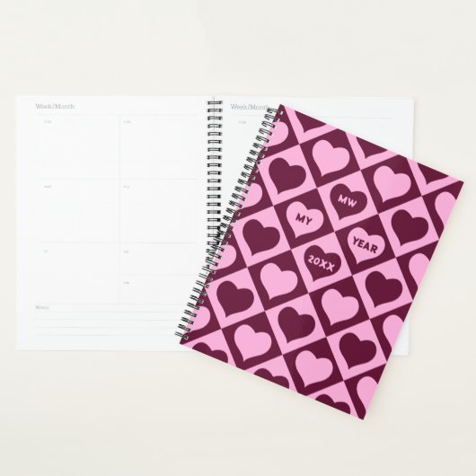 Custom Heart Checkerboard Pattern Bordeaux Pink -  Planer (Anzeige)