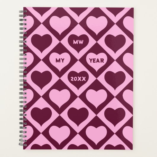 Custom Heart Checkerboard Pattern Bordeaux Pink -  Planer (Vorderseite)