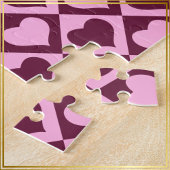 Custom Heart Checkerboard Pattern Bordeaux Pink -  Puzzle