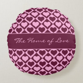 Custom Heart Checkerboard Pattern Bordeaux Pink -  Rundes Kissen