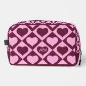 Custom Heart Checkerboard Pattern Bordeaux Pink -  Waschbeutel (Vorderseite)