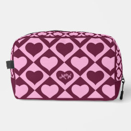 Custom Heart Checkerboard Pattern Bordeaux Pink - Waschbeutel