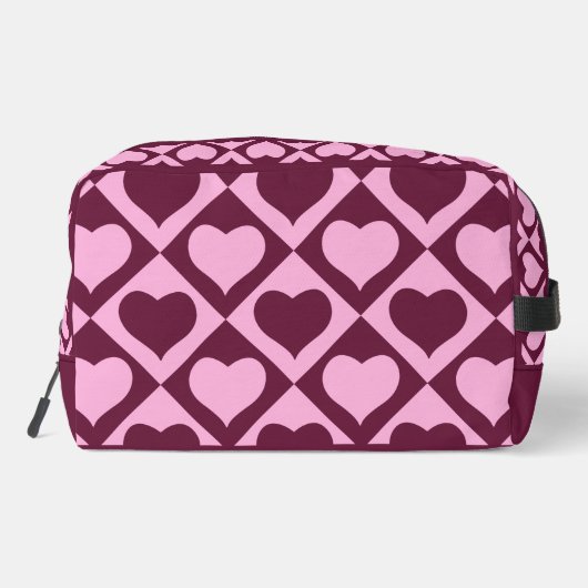 Custom Heart Checkerboard Pattern Bordeaux Pink -  Waschbeutel (Rückseite)