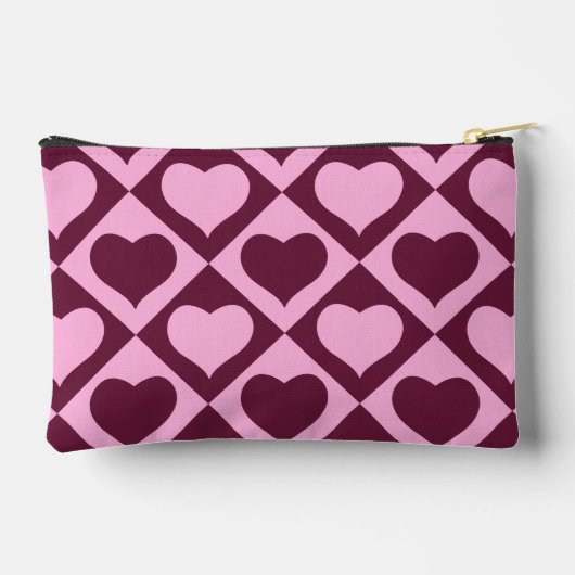 Custom Heart Checkerboard Pattern Bordeaux Pink -  Zubehörtasche (Rückseite)