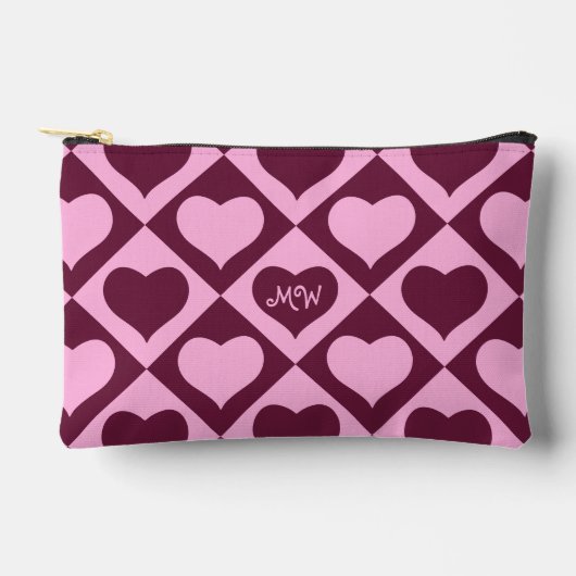 Custom Heart Checkerboard Pattern Bordeaux Pink -  Zubehörtasche (Vorderseite)
